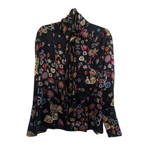 CHANEL Vintage Black Silk Teatime Jewel Blouse Fall 1993 Size M 8 10 VERY RARE